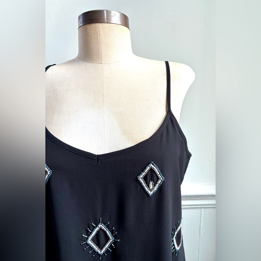 Beaded Boho Little black Spaghetti sleeve dress Old Navy Size Medium Med M - Picture 2 of 5